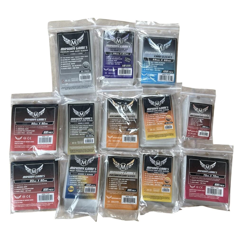 Mayday Games Card Sleeves Clear Lot Of 13 Assorted Sizes 50-100ct Polypropylene
